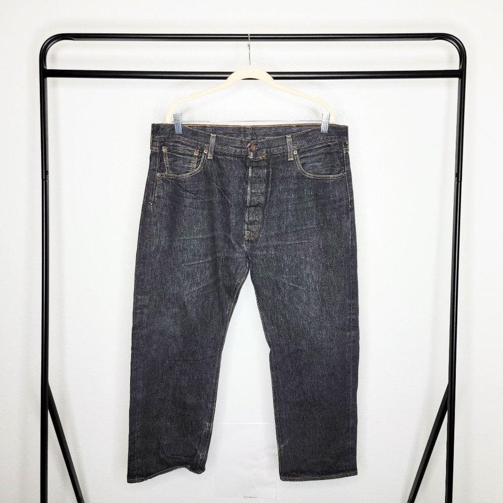 Levi's 501 Men's Black Straight Leg Button-Fly Distressed Denim Jeans SZ 40 x 30